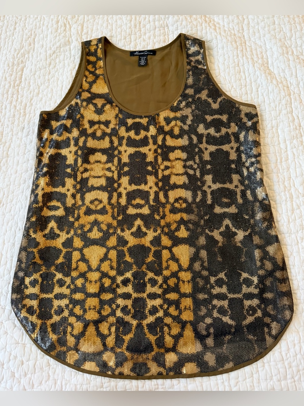 Kenneth Cole New York Animal Print Sequin Scoop Neck Tank